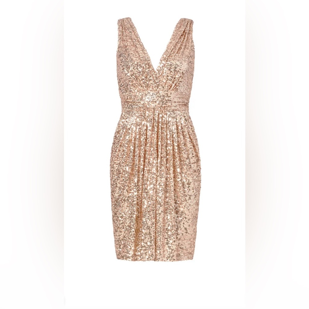Badgley Mischka $750 Fifth Avenue Showstopper Mini Dress Gold Sparkly Prom Hoco